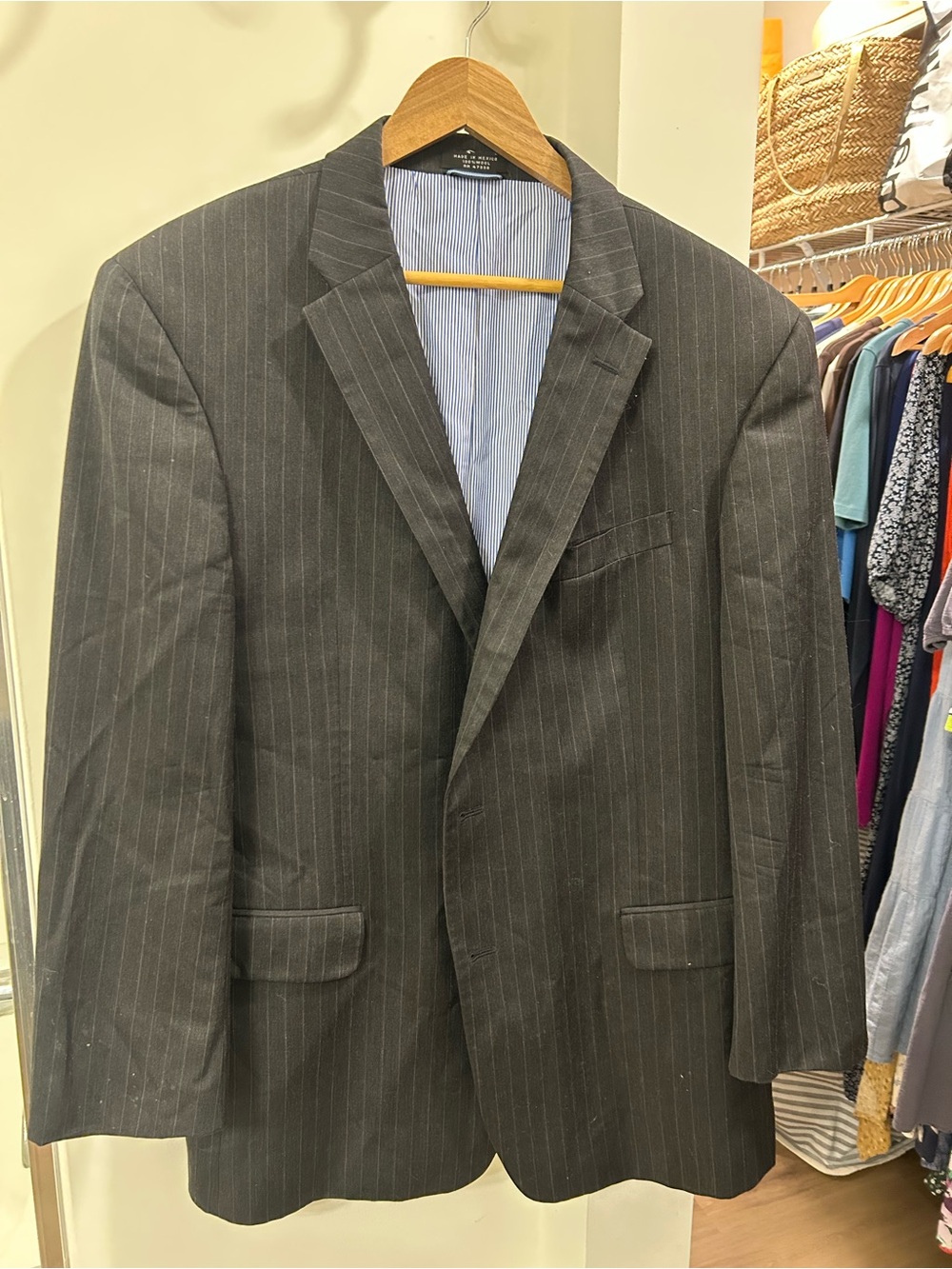 Tommy Hilfiger 100% Wool Men's Pinstripe Suit Jacket - Dark Gray